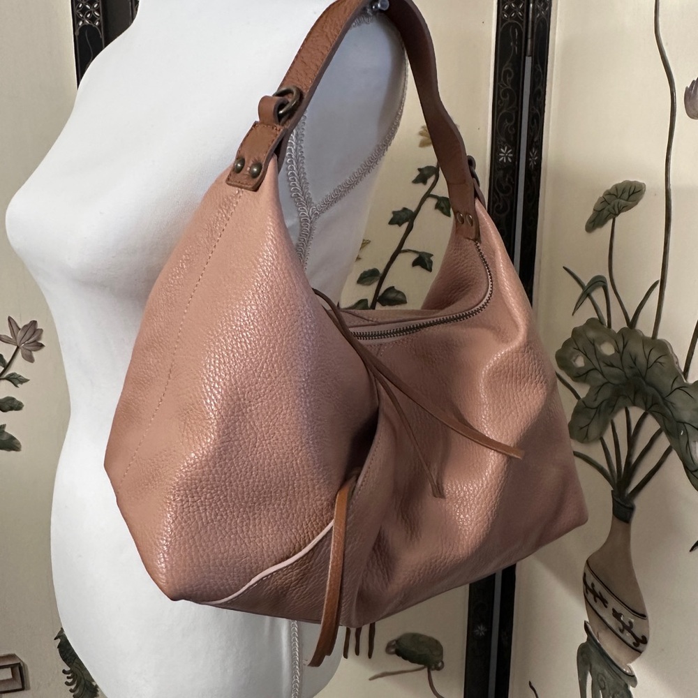Sundance Blush Pink Pebbled, Italian Leather, Hobo bag with Tan Handle